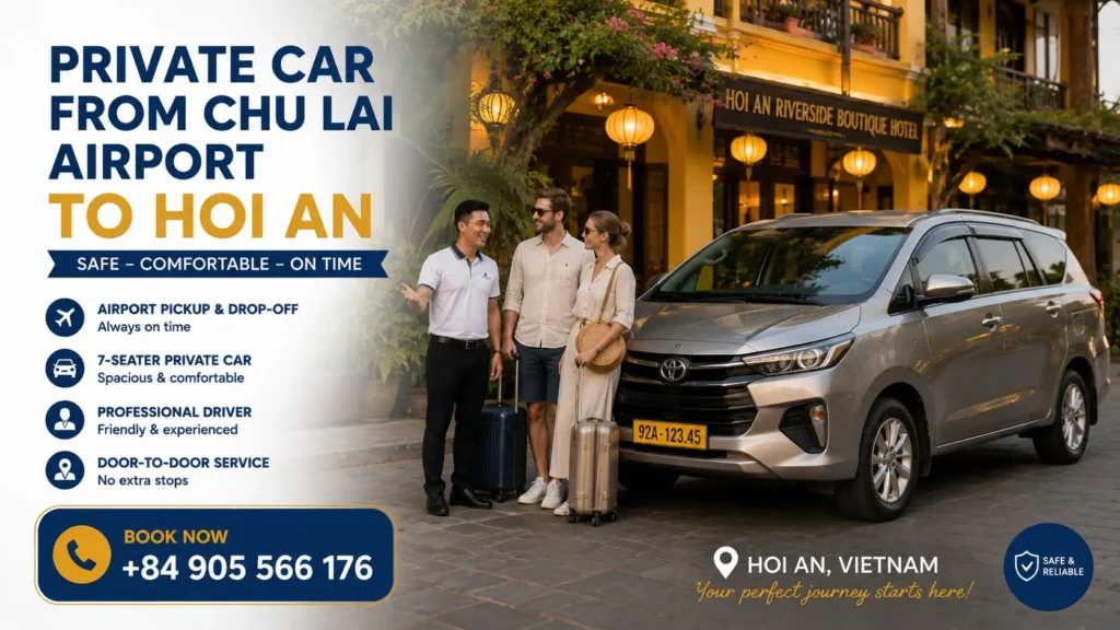 Private Car from Chu Lai Airport to Hoi An with 7-seater vehicle