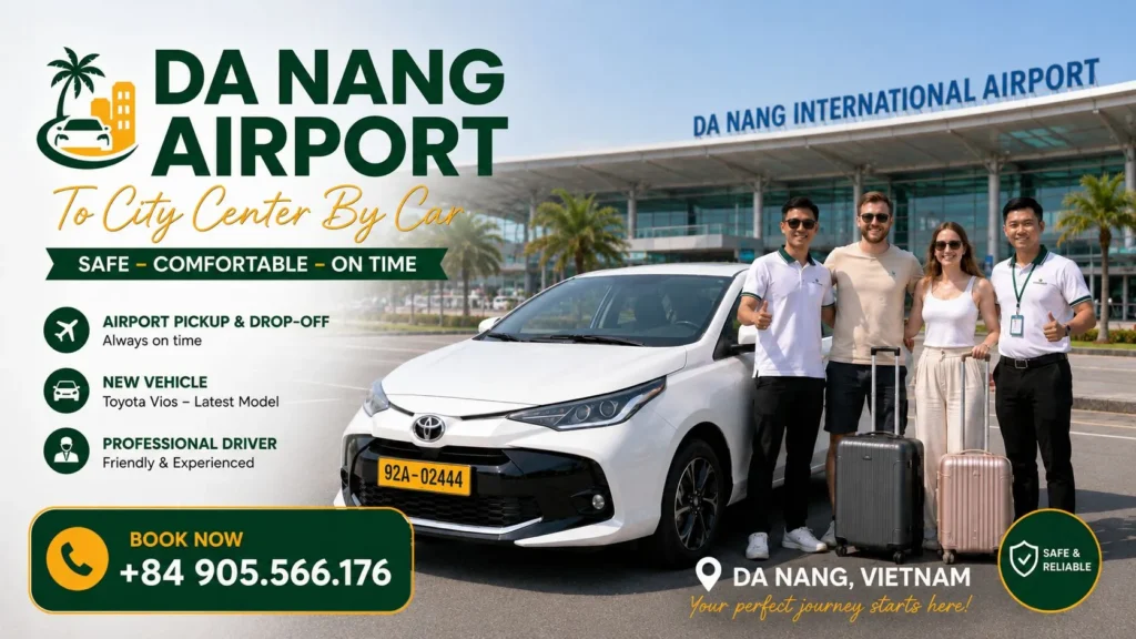 Da Nang Airport To City Center By Car 3 Passengers arriving at Da Nang International Airport for a private car transfer