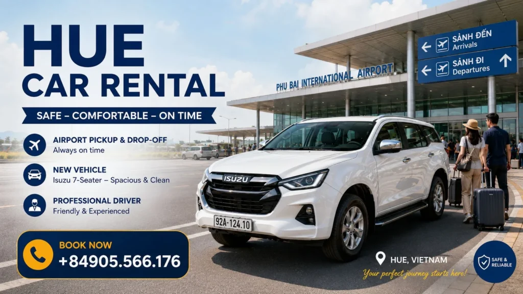 Hue Car Rental private car at Phu Bai International Airport in Hue, Vietnam