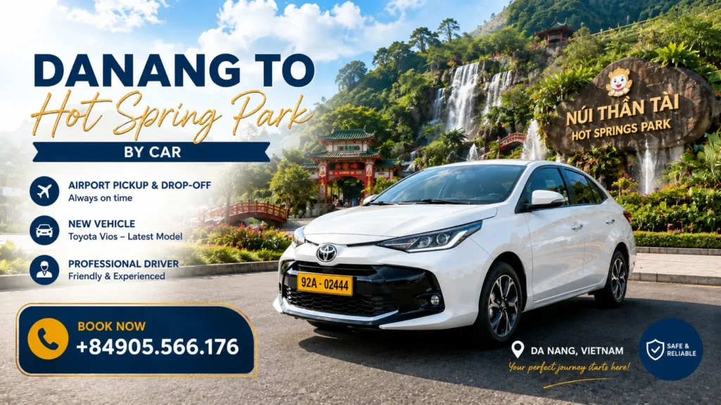 Visitors enjoying Than Tai Hot Spring Park in Da Nang, Vietnam