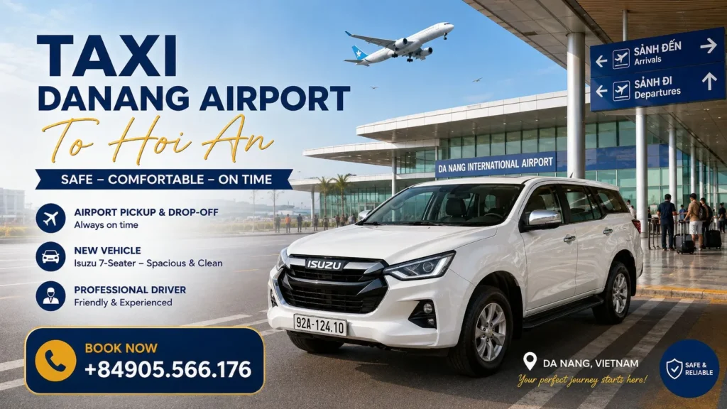 Taxi From Danang Airport To Hoi An 1 White SUV taxi from Danang Airport to Hoi An with professional driver and airport pickup service