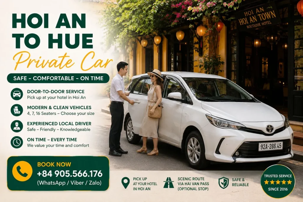 Private Car from Hoi An to Hue with professional driver